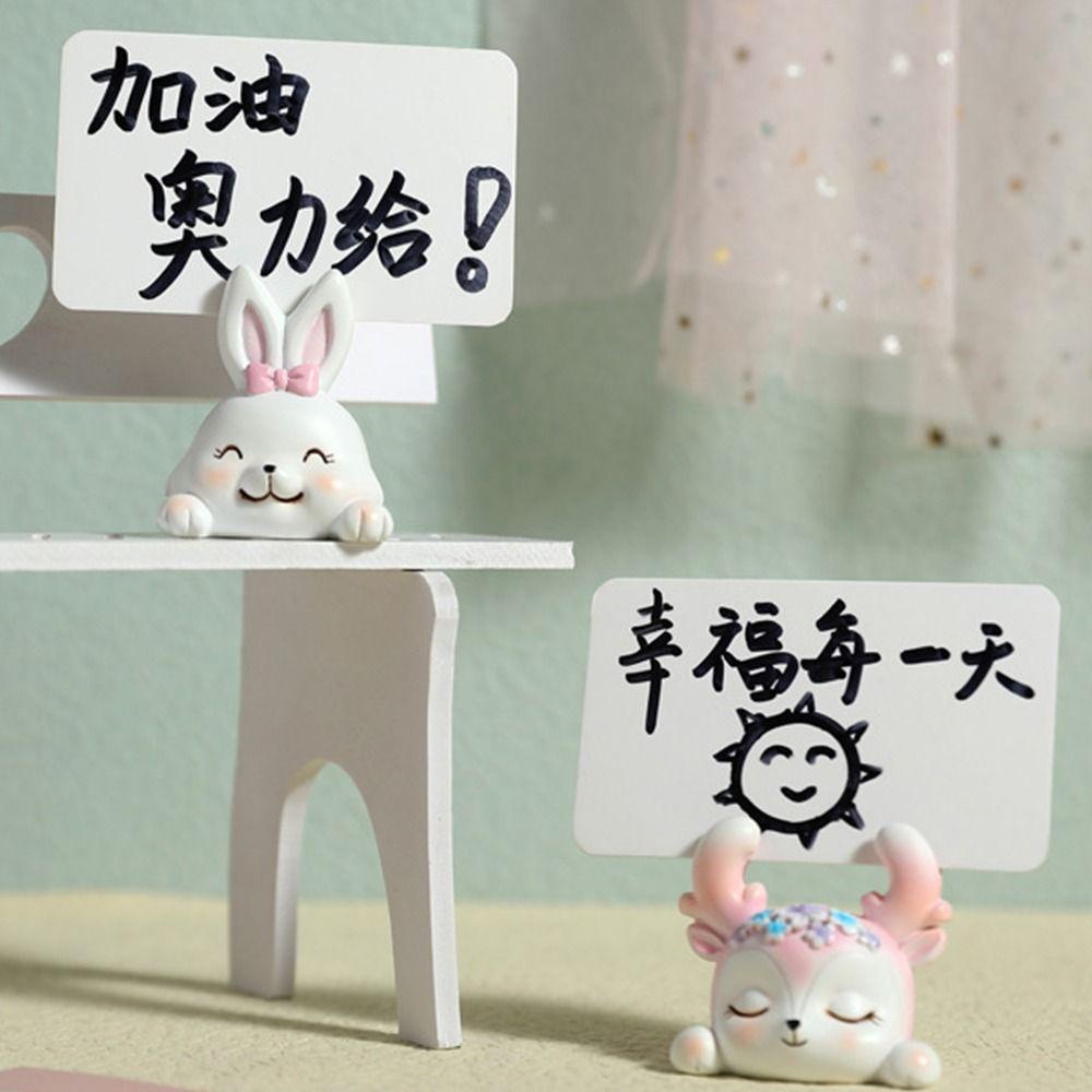 MXBEAUTY Rabbit Note Holder Perlengkapan Kantor Kawaii Desktop Kerajinan Foto Stander Hiasan Meja Memo Klip Holder