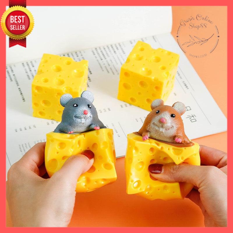 GOS -B413- Mainan Squishy Tikus Keju - Squishy Karet Silikon - Mainan Squishy Pencet - Tikus Keju Mainan Anak Karet