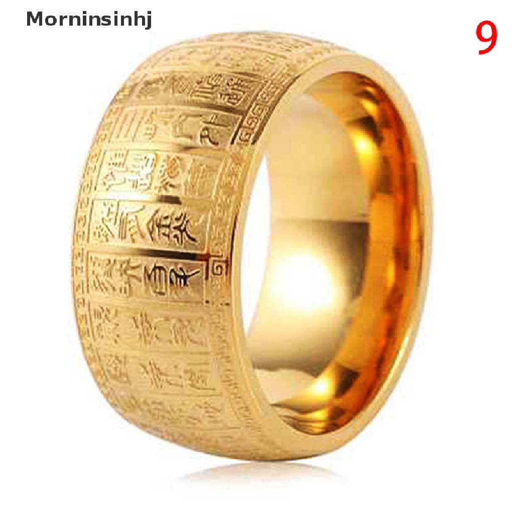 Mornin Cincin Simple Punk Lebar 11mm Jimat Cina Mantra Rune Titanium steel Untuk Pria id