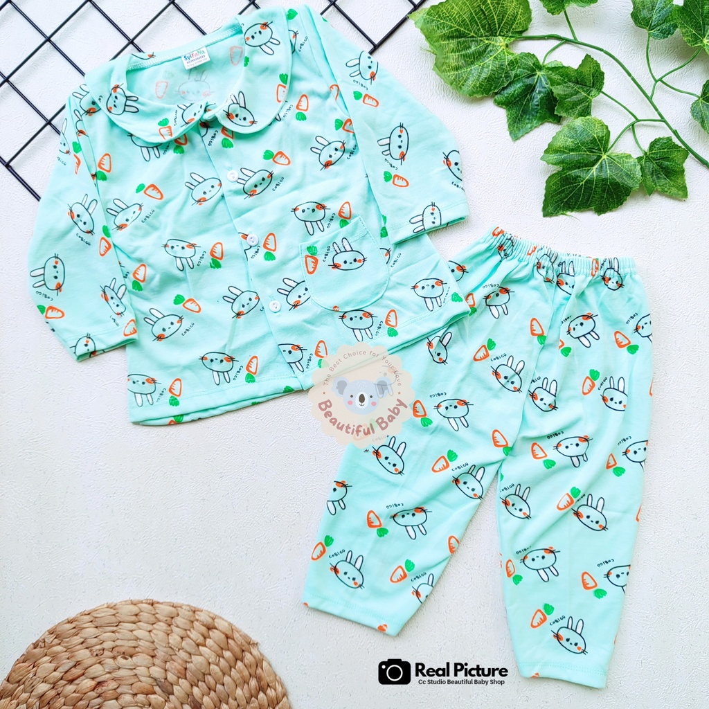 Setelan Piyama Baju Bayi Perempuan 3-18 Bulan Lengan Panjang Celana Panjang Motif Wortel / Baju Bayi Perempuan Syifana / Baby.ou