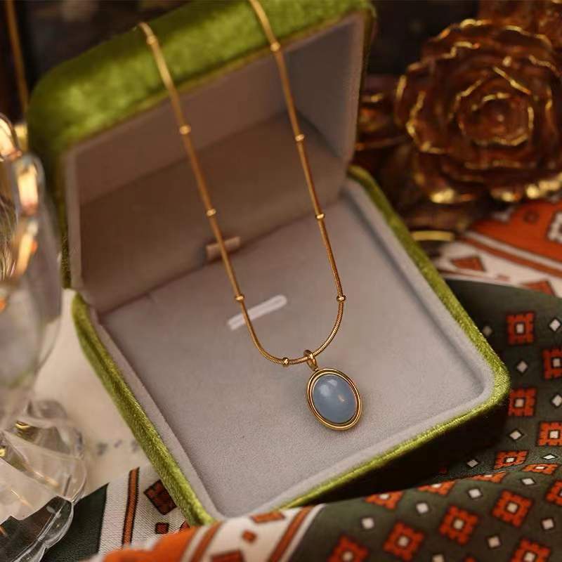 Kalung Rantai Klavikula Hias Kristal Aquamarine Gaya Korea Untuk Perempuan