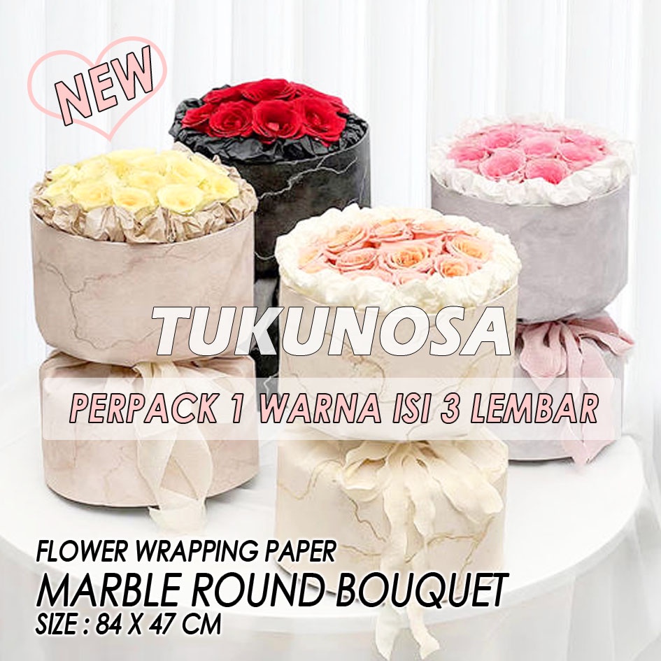 

PERPACK [3PCS] FLOWER WRAPPING PAPER MARBLE ROUND BOUQUET - KERTAS BUKET BUNGA