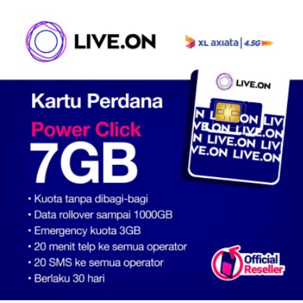 Kartu Perdana LIVE ON Power Click 7GB  - By XL Axiata 4.5G