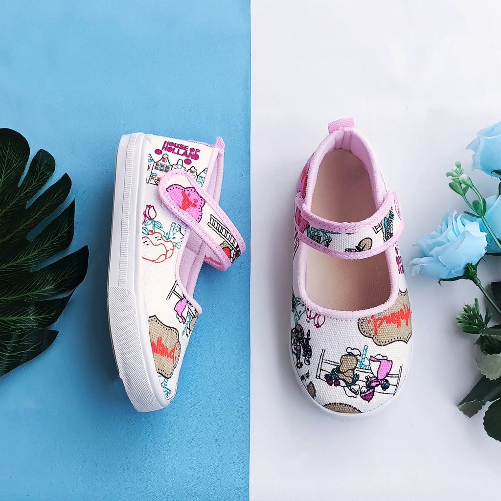 sepatu pesta anak perempuan motif hollad perekat murah