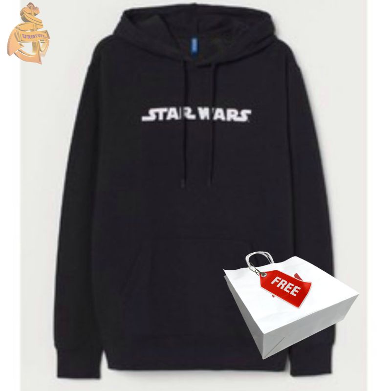 Hoodie Pria Wanita Star Wars Hitam Black Tag Label Free Paper Bag