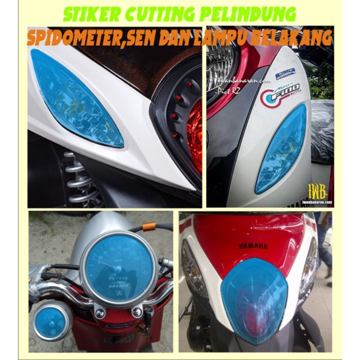 stiker variasi pelindung mika spidometer,sen dan lampu belakang motor fino