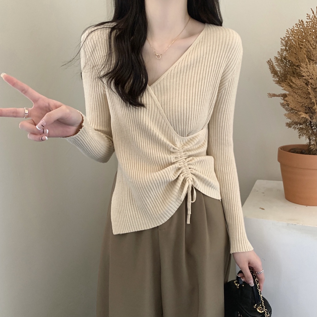 【Elegant】 V-neck Shirt Sweater Top 7542