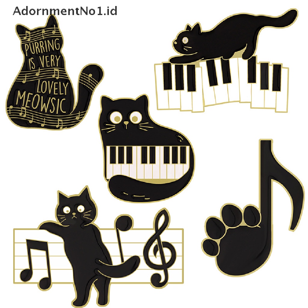 [AdornmentNo1] Piano Hitam Dan Putih Kunci Kucing Bros Enamel Pin Kitty Paw Black Cat Brooch Lapel Badge Fashion Kartun Hewan Dekorasi Medali Perhiasan [ID]