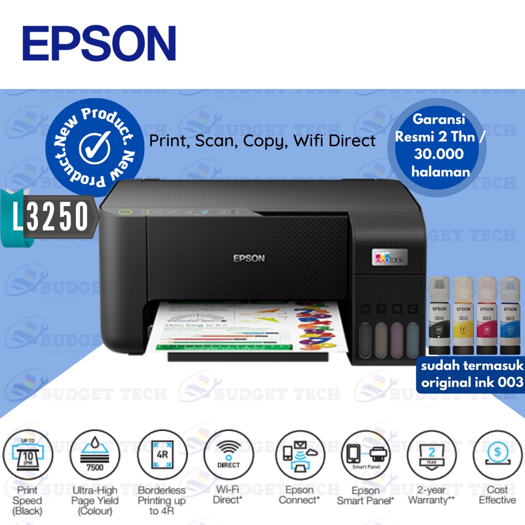 Termurah! Printer Epson L3250 BARU print scan copy wifi Pengganti L3150 TINTA ORIGINAL GARANSI RESMI EPSON 2THN/30.000LEMBAR