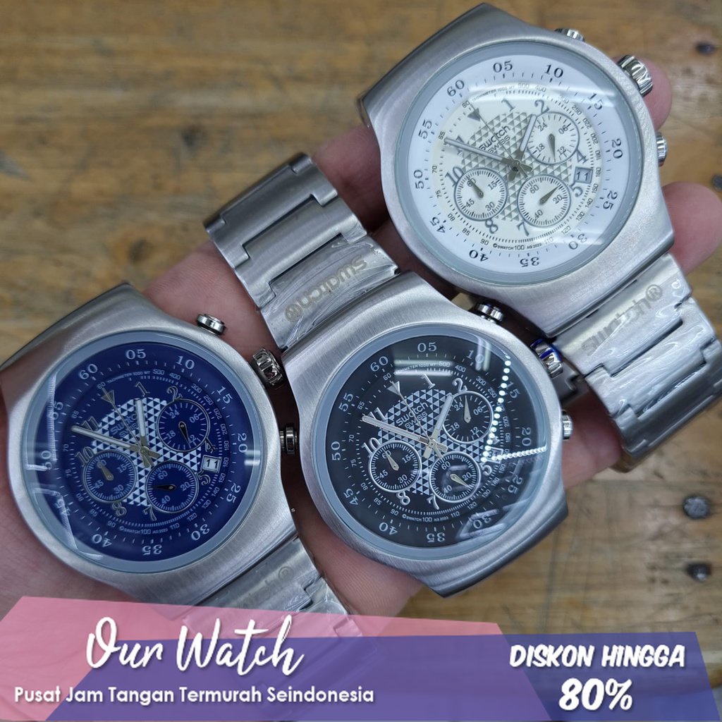 Jam Tangan Pria SWATCH Irony Japan Quartz, Chronograph, all stainless steel, Diameter 45mm waterresi