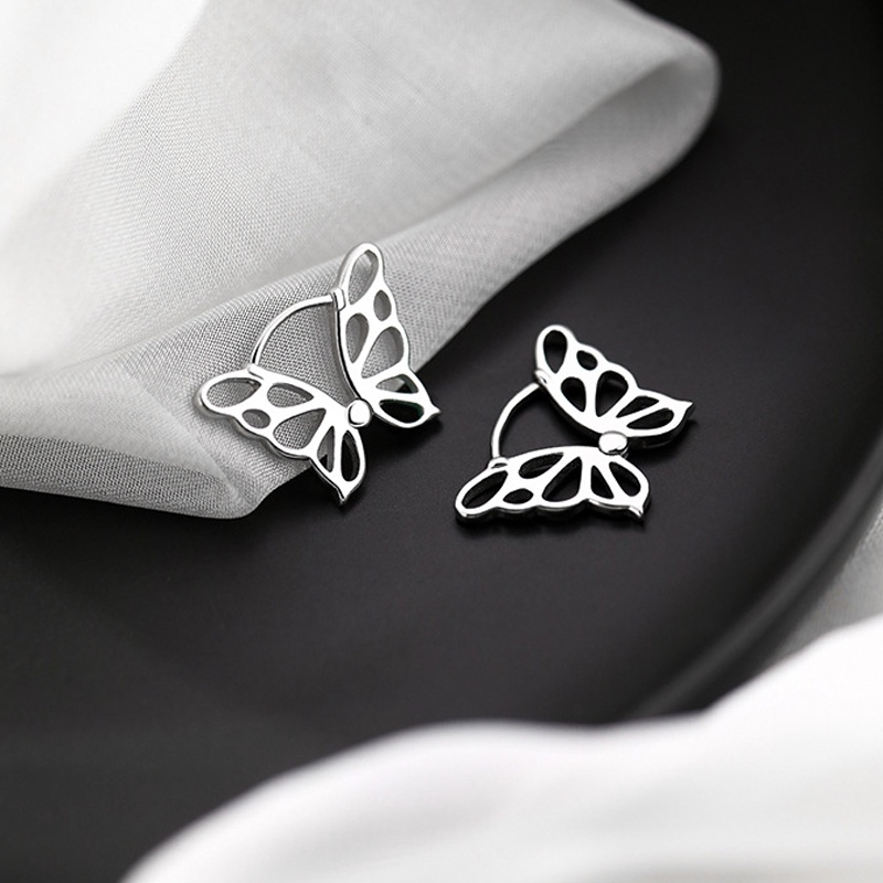 Papaozhu Elegan Perak Berongga Kupu-Kupu Hoop Anting Untuk Wanita Gadis Temperamen Cuff Earring Bergaya Hewan Telinga Perhiasan Pacaran Pernikahan