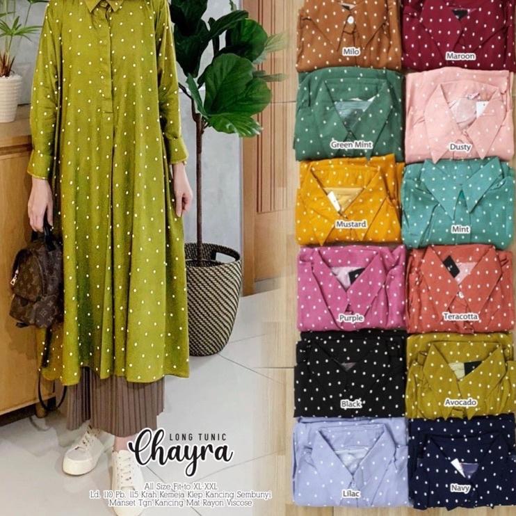 CHAYRA LONG TUNIK - LONG TUNIK MOTIF POLKA BAHAN RAYON PREMIUM - TUNIK JUMBO XL XXL XXXL - TUNIK RAY