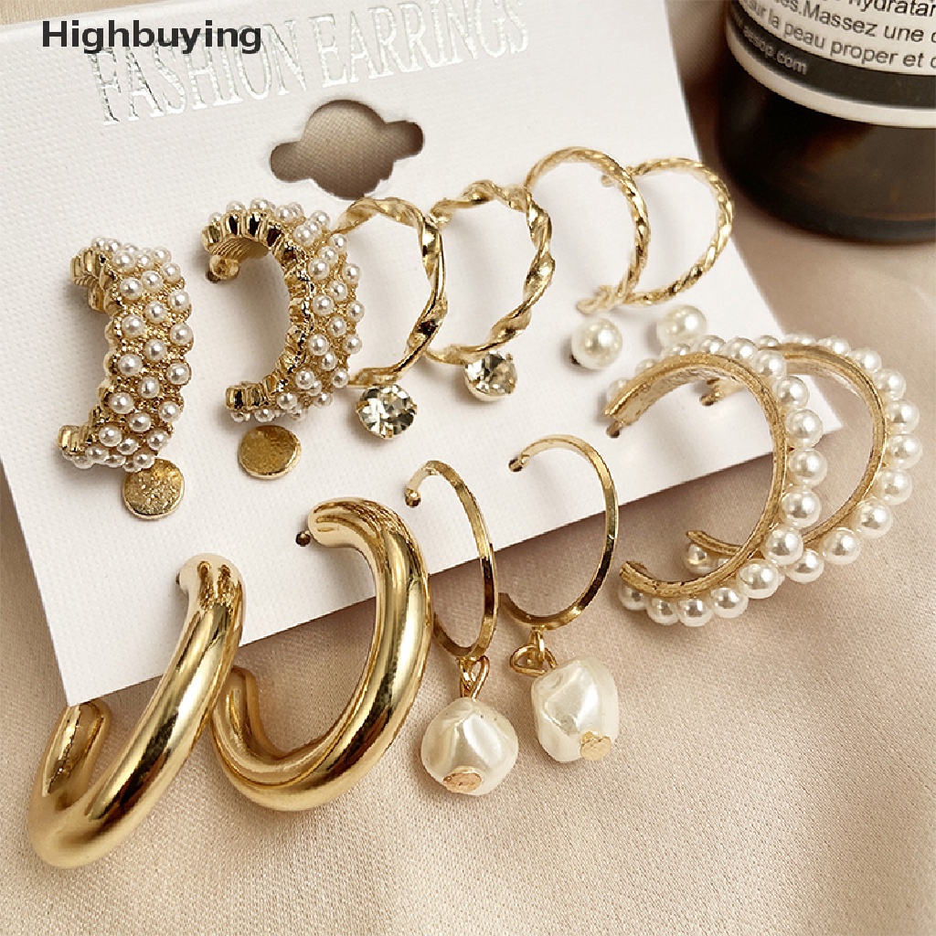 Hbid Set Anting Geometris Vintage Untuk Wanita Punk Mutiara Menjuntai Drop Earrings Perhiasan Glory