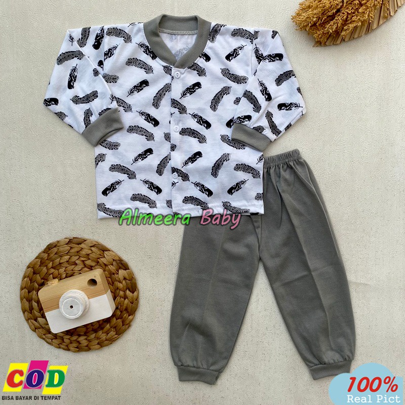 Setelan Baju Bayi Piyama Bayi Lengan Panjang Kancing Depan Usia 3-12 Bulan Anababy