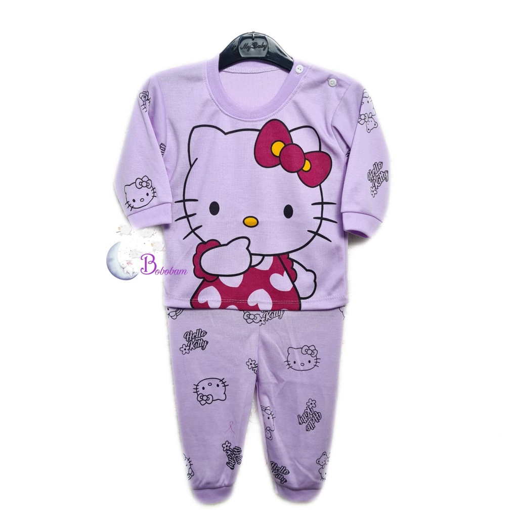 BOBOBAM  BAJU TIDUR BAYI PEREMPUAN SETELAN ANAK CEWE LUCU STELAN CEWEK 0 8 BULAN PIYAMA H3LL0 K1TTY