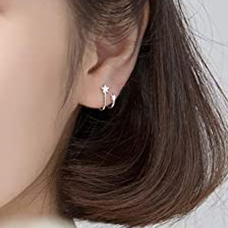 [AYBx] Baju Kaos Distro Pria Wanita Lengan Pendek Fashion Wanita Sederhana Elegan Bintang Berujung Lima Ear studs Perempuan Ear studs