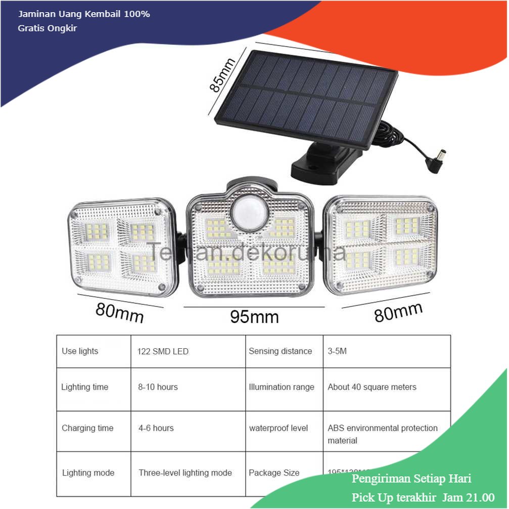 TD - LMP OOBEST Lampu Dinding Solar Double Sensor Three Head 122 LED Cool White - JD-2757A