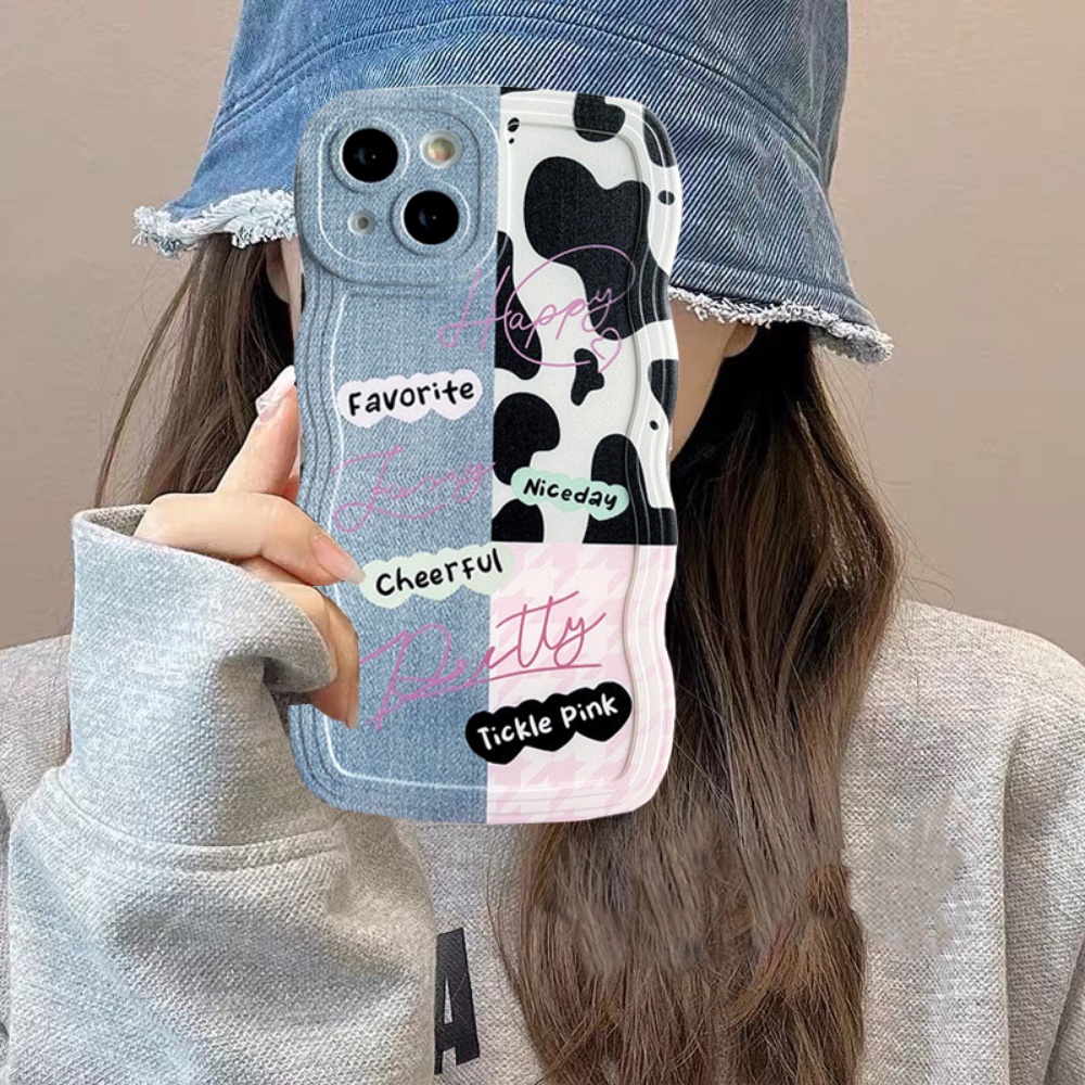 Realme 10 4G RealmeC35 C33 C31 C30 C21Y 9i 8i 6i 5s 5i 7i C15 C25 C25Y C12 C1 C20 C3 C2 C1 Narzo 50 Prime Cool Denim Patch Happy Leopard Print Wavy Edge Soft Couple Case RIXUAN