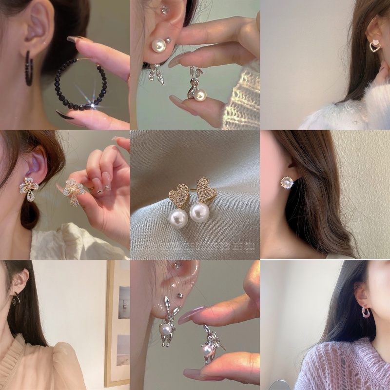 [Spot] Anting Hari Valentine Korea Tetesan Minyak Hias Berlian Anting Mutiara Hati Kelinci Memiliki Berbagai Gaya Fashion Korea