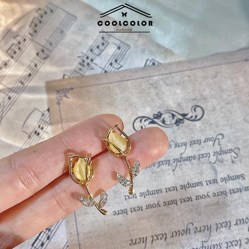 COD❤️Anting Stud Desain Bunga Tulip Bahan S925 Silver Gaya Korea Untuk Wanita- cl