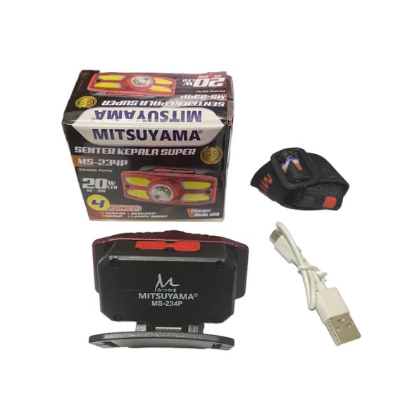 ( COD ) Senter Kepala Super Ms-234 P Charger Mode USB Cahaya Putih 4 Fungsi Mode 20 W Led Headlamp Camping Murah Berkualitas