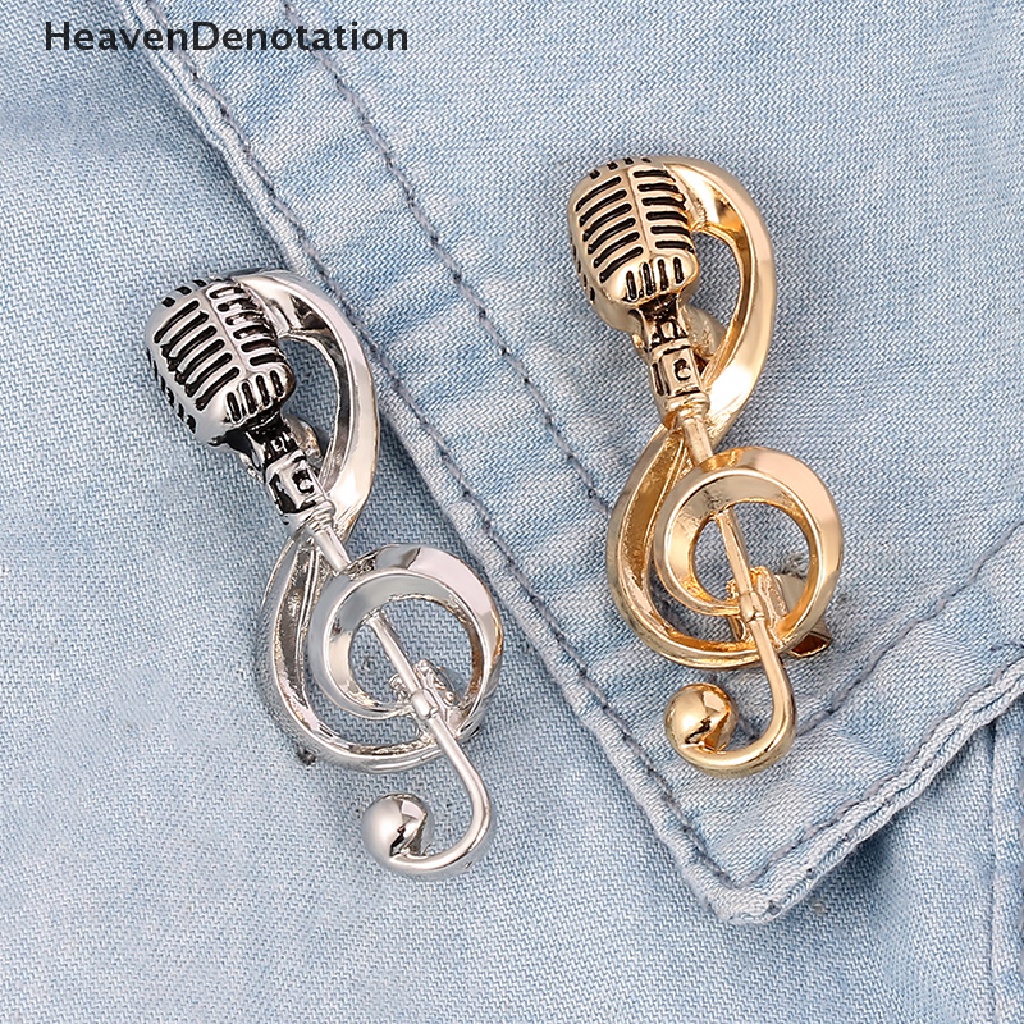 [HeavenDenotation] Musik Note Mikrofon Bros Warna Emas Warna Silver Pin Logam Lencana Khusus Siswa Musisi Ransel Lapel Pin Perhiasan Hadiah HDV