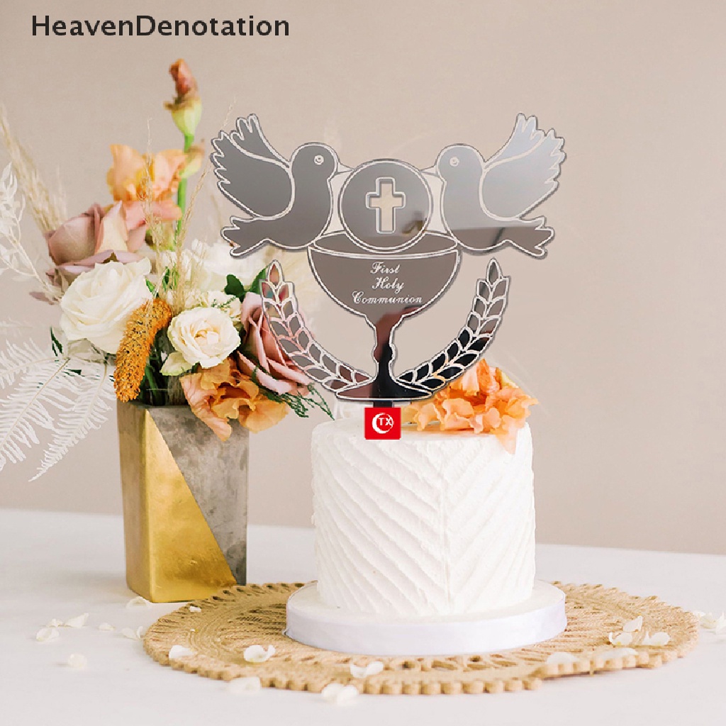 [HeavenDenotation] 1pc Baptis Hiasan Kue Merpati IHS Ekaristi Golden Silver Dekorasi Kue HDV