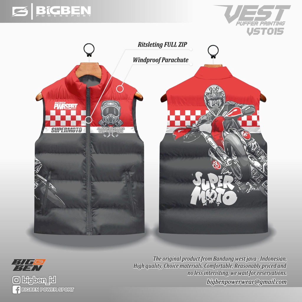Bigben Power Sport Vest Puffer - VST015-016 | Rompi Motor / Rompi Riding / Rompi Printing / Rompi Su
