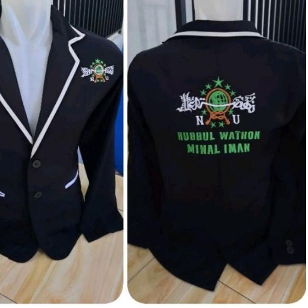 ✻ jas almamater hitam lis putih bordir logo NU ( bisa tambah nama dan logo) ☪