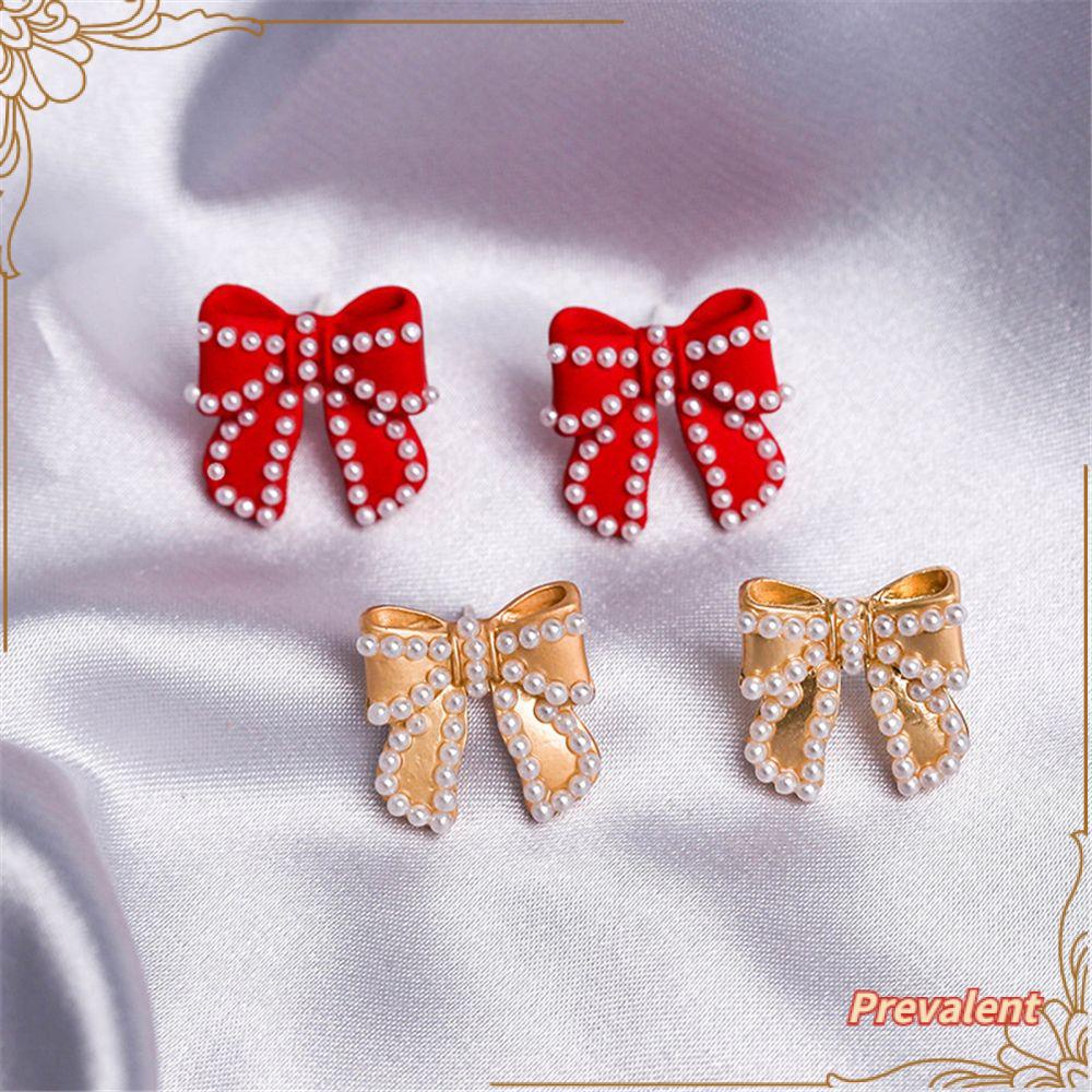 Preva Bow Earrings Natal Gadis Wanita Musim Gugur Dan Musim Dingin Aksesoris Pesta