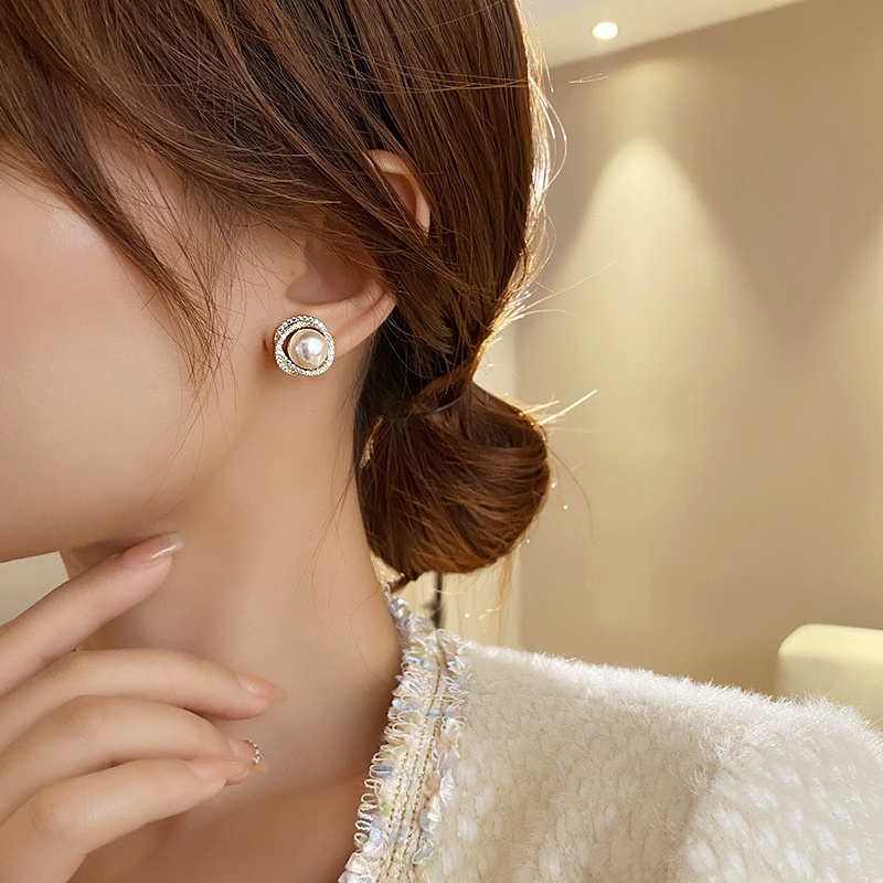 Retro Sekrup Mutiara Stud Earring Untuk Wanita Kristal Emas Earrings Perhiasan Aksesoris