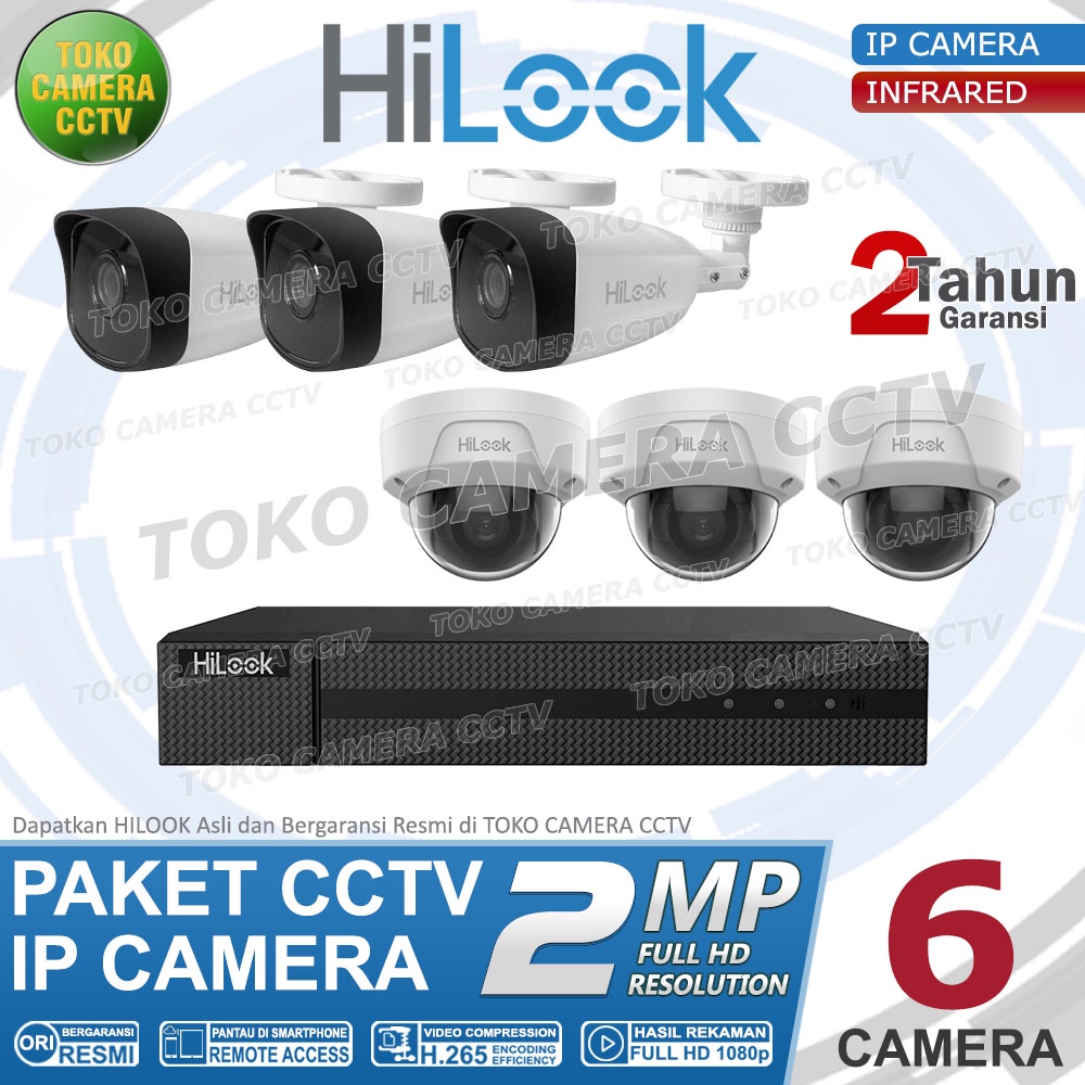 PAKET CCTV IP CAMERA HILOOK 2MP 8 CHANNEL 6 KAMERA