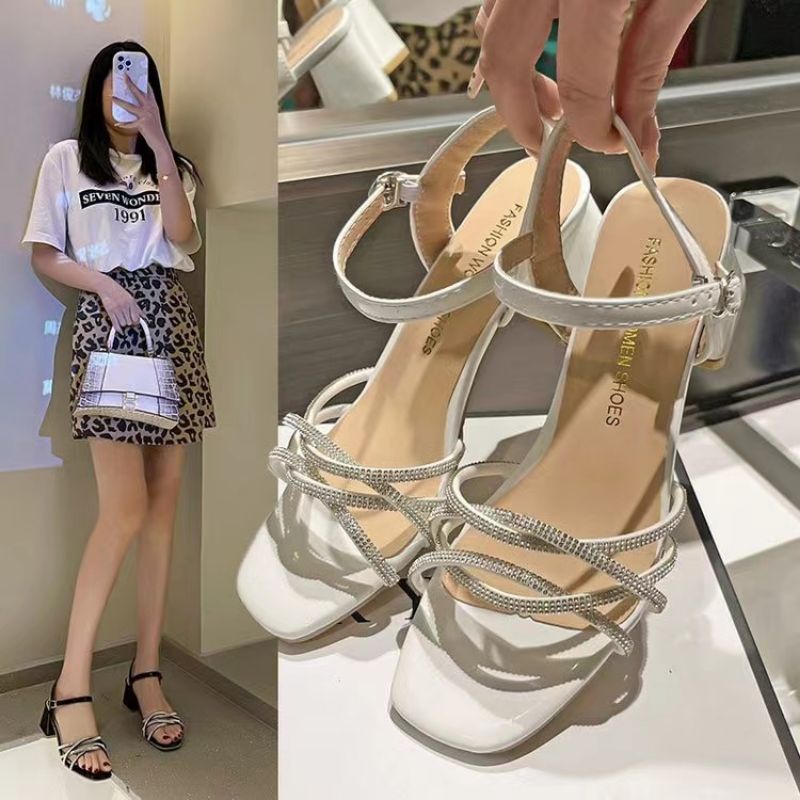 NF8815 - Sandal Heel Kristal Silang Fashion Wanita Import