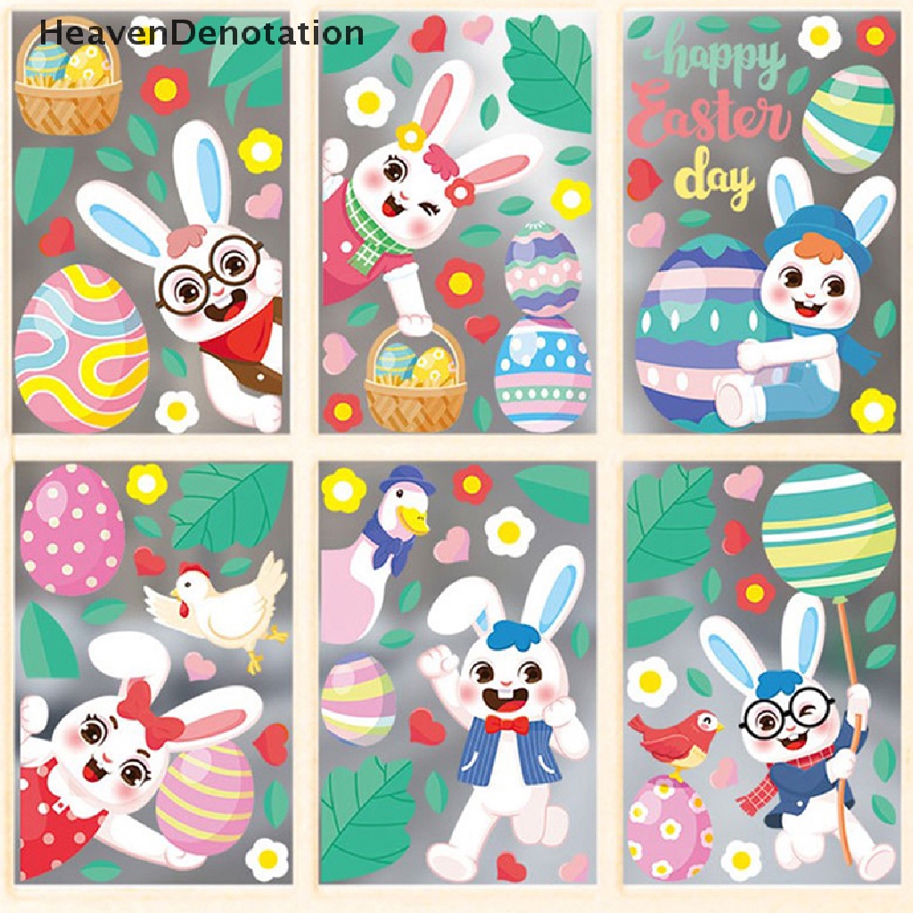 [HeavenDenotation] 1pc Stiker Jendela Kaca Happy Easter Colorful Bunny Eggs Wall Sticker 20x30cm HDV