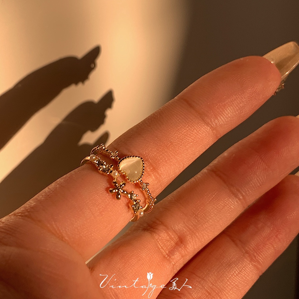 Cincin Opal Hati Korea Kristal Pembukaan Adjustable Rings Untuk Aksesoris Perhiasan Wanita