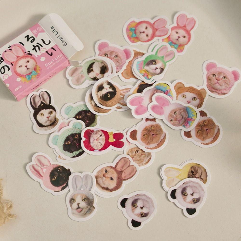 LANFY Alat Tulis Hias Stiker Set Mini DIY Scrapbooking Notebook Kitten Decals Label Stiker Album Kawaii Kitty Sticker