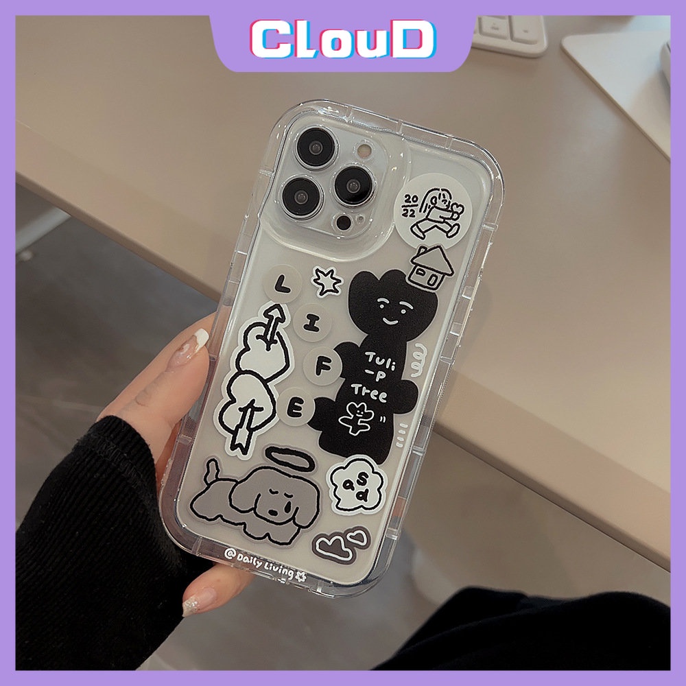 Casing Kompatibel Untuk IPhone 7Plus 11 Por Max13 11 12 14 Pro MAX 6 7 8 6S Plus XR X XS MAX SE 2020 Lembut Silicon TPU Airbag Shockproof Case Ins Graffiti Kartun Anjing Stiker Cover