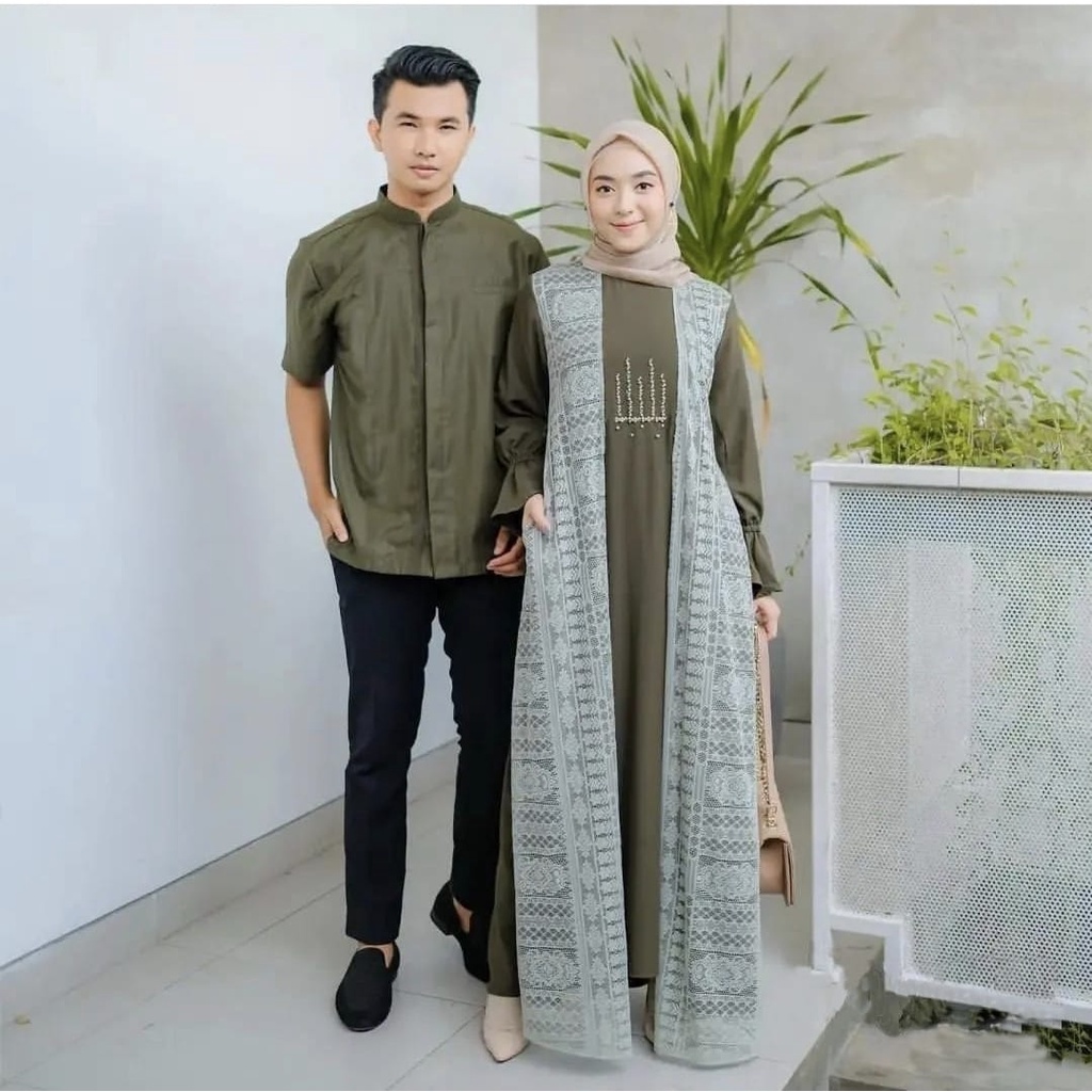 Sarimbit Couple 2023 SAGE GREEN Sarimbit Keluarga Couple Muslim 2023 JUMBO Gamis terbaru Lebaran Uku