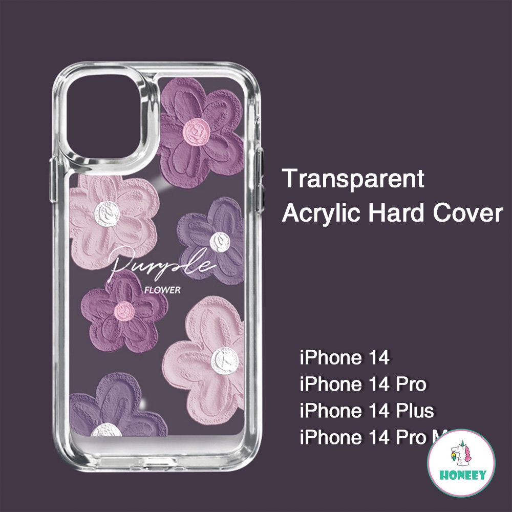 IPHONE Musim Panas Ungu Tua Bunga Akrilik Shockproof 4sudut Casing Ponsel Untuk Iphone14 13 12 11 Pro Max Ultra Kristal Tahan Keringat Lembut TPU Penutup Belakang