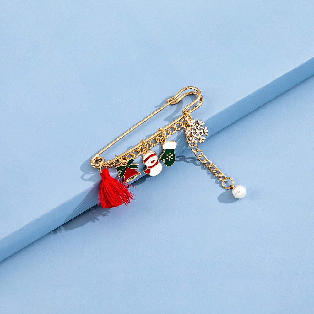 Bros Sarung Tangan Lonceng Santa Claus Natal Halus Dan Indah Rumbai Mutiara Bros Pin Besar