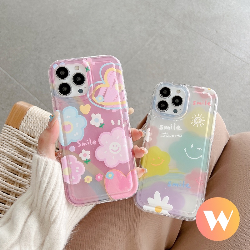 Smile Lucu Airbag Shockproof Case Untuk Realme C25 C33 C15 C21Y C35 C3 C25Y C12 C1 C20 C25s C11 Realme 6i 5 5i 5s C20A C11 2021 C2 Ins Korea Watercolor Flower Soft Tpu Back Cover