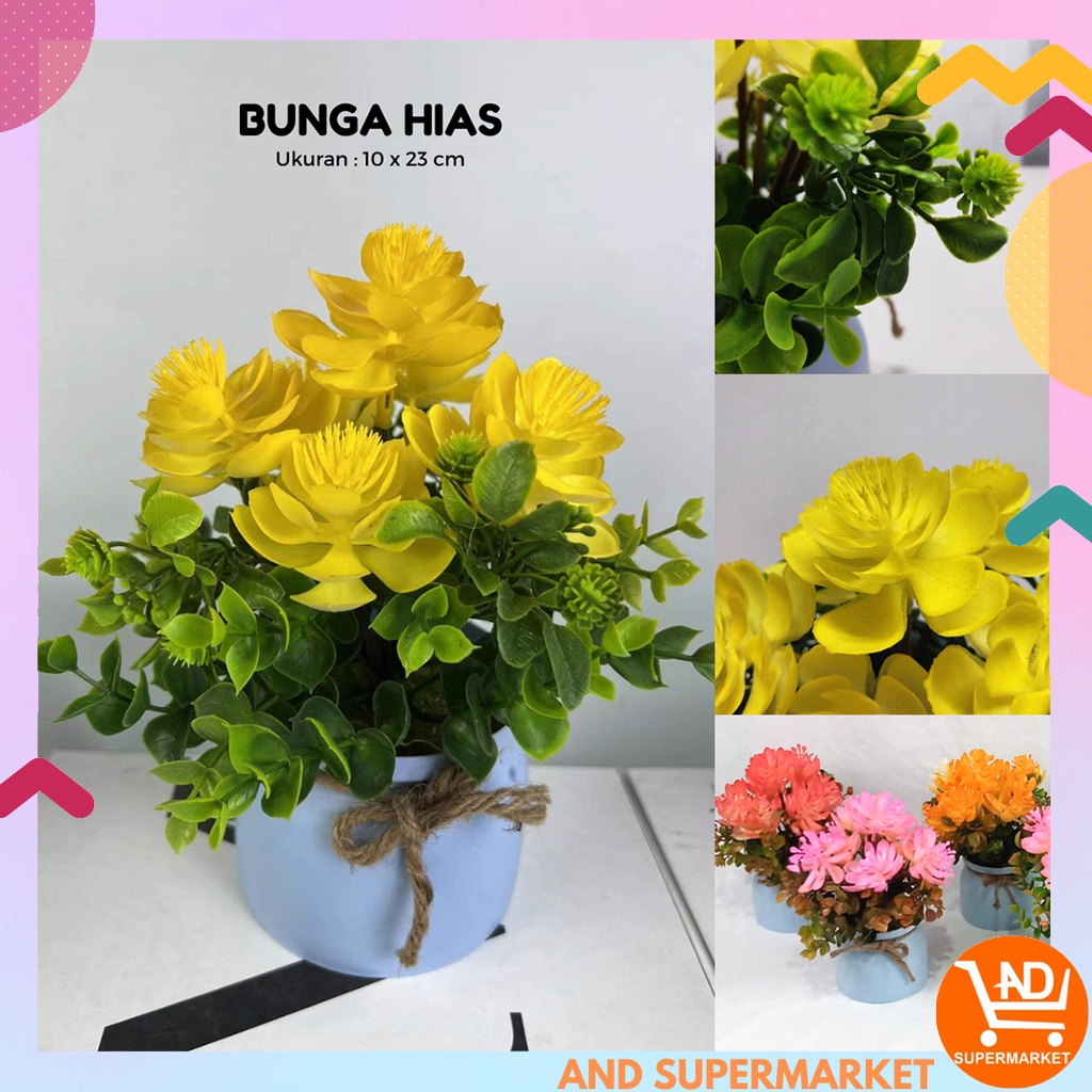 AND / COD / Pot Bunga Hias Plastik Import Dekorasi Rumah Artificial Flowers Murah Tanaman Bunga Hias PBP90