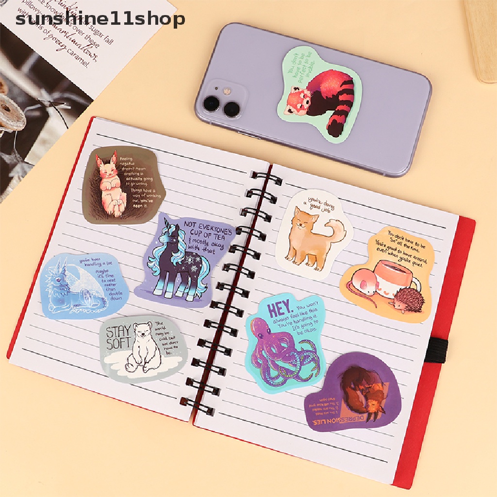 Sho 50pcs Lucu Kartun Hewan Motivasi Ungkapan Graffiti Stiker Decal Diary Scrapbook Koper Laptop Stiker Mainan Anak N