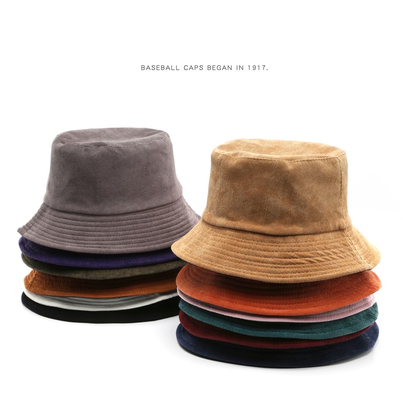 HATSAVENUE-273 Bucket Hat Unisex Bolak-Balik 2 Warna Bahan Corduroy Lembut Model Warna Vintage