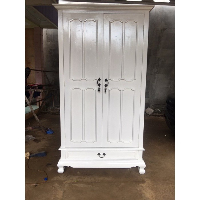 lemari kayu jati 2 pintu Cat Duco Putih TIPE BUKA TUTUP