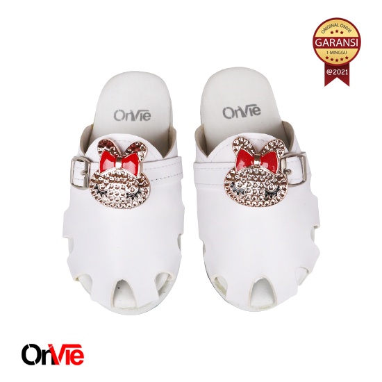 Sepatu Slop Anak Perempuan Dengan Manik Kelinci Mutiara | Sendal Flat Formal Onvie