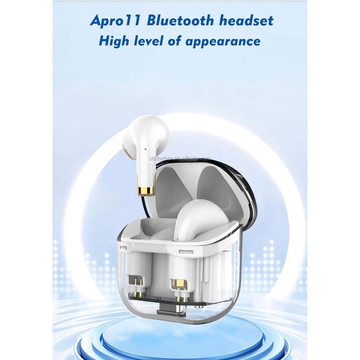 Headset Bluetooth 5.3 Apro 11 Earphone Transparan Bass