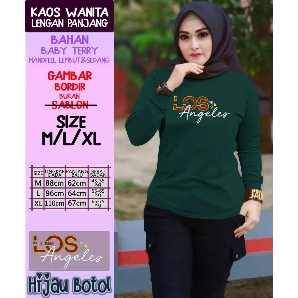 KAOS WANITA LENGAN PANJANG WARNA HIJAU BOTOL