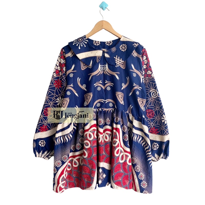 Blouse Batik Ameena | Blus Batik Abstrak | Baju Wanita Seragam Kerja Kekinian