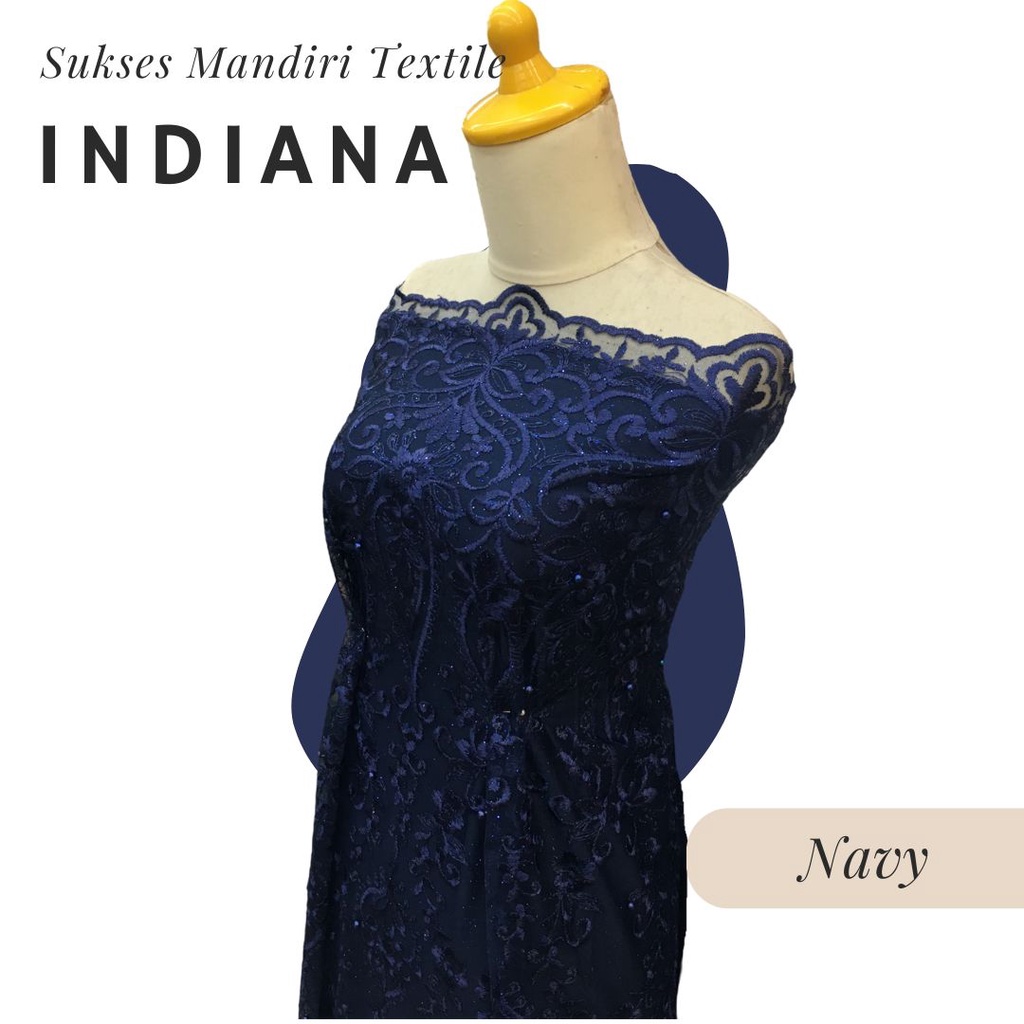 [INDIANA] Kain Tille Brukat Motif Glitter Mutiara Mewah Warna Navy Biru | Harga ½ meter = 50 cm (Bah